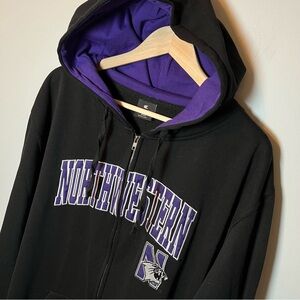 Northwestern Wildcats Full Zip Hoodie Men’s XXL Black Embroidered Sweatshirt